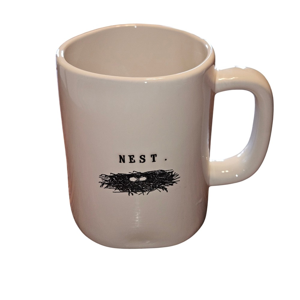 Rae Dunn NEST Bird Nest Graphic Ivory Ceramic Coffee Mug Artisan Collection